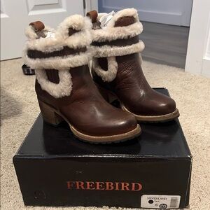 Freebird Women's Brown Ankle Boots with Cream Accents